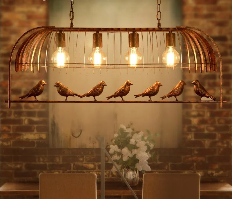 

Vintage Iron Pendant Light American Industrial LOFT Bar Cafe bird Decor Hanging Lamp Lamparas Lustre 4 heads birdcage lamp