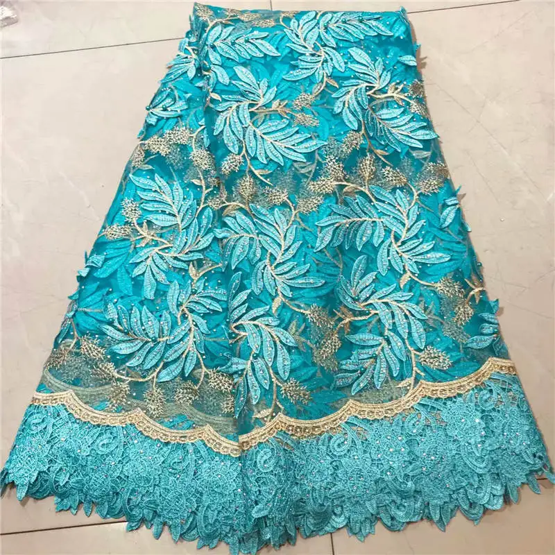 

African Lace Fabric 2019 High Quality Tulle Embroidered Nigerian Guipure Lace Fabric With Beads For Women Dress! ZQJF6411