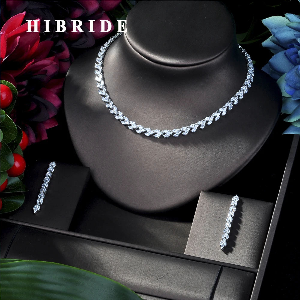 HIBRIDE Мода AAA Красный кубический циркон Свадебные Ювелирные наборы серьги