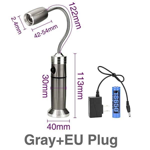 Gray with EU Plug LED Portable Light Multifunctional Waterproof Working Lamp Magnetic Base Flexible Gooseneck Adjustable Focus Flashlight For BBQ - Мощность в ваттах: Gray with EU Plug