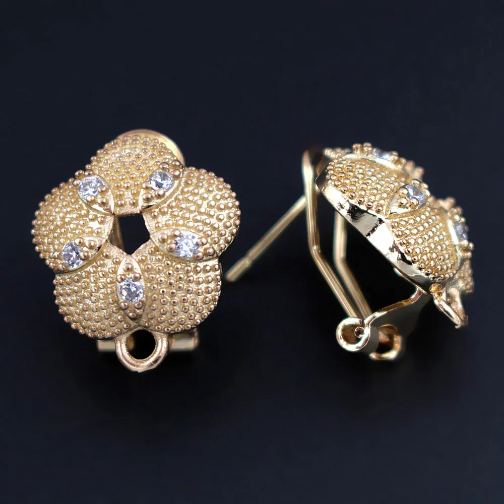 Micro Paved Zircon CZ Clip Back Earrings Post with Loop Connector Flower Metal Findings DIY African Bridal Rose Gold Pl | Украшения и