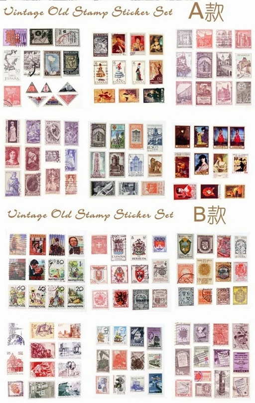 

2 комплекта AB на выбор, винтажные бумажные стикеры в стиле ретро, классические старые штампы, наклейки для украшения, скрапбукинга, дневника, альбома 013006004