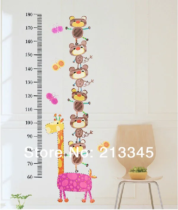[Fundecoration] Наклейка на стену животные акробатики детская Таблица роста измерение