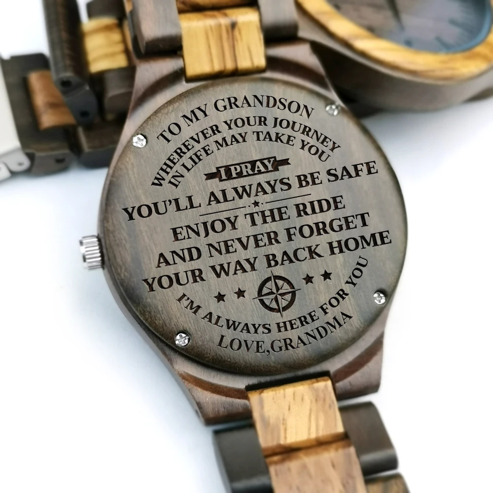 To My Grandson-Engraving Quartz Automatic Wooden Watch Birthday Gift Men Watch Wood Gifts Personalized Watch Wrist Watches to my man mere words cannot begin to tell you how i feel engraved wooden watch personalized wooden watch gift for men