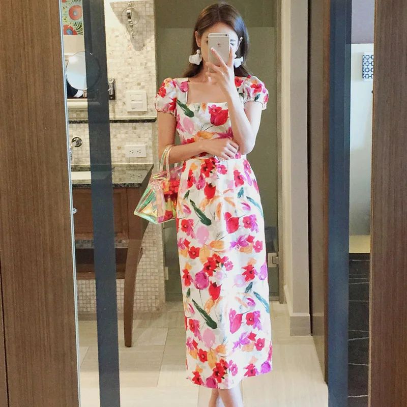 cheehom 2018 new summer chiffon short print long dresses women vestidos vetement femme harajuku bohemian runway dress feminina | Женская