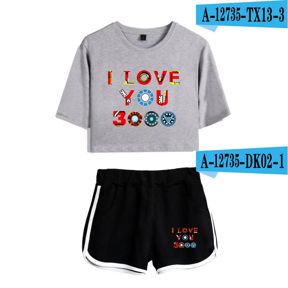 I Love You 3000, комплект из двух предметов, женские летние футболки в стиле Харадзюку, укороченный топ, сексуальный спортивный топ для фитнеса,, 2 шт., Endgame - Цвет: Бирюзовый