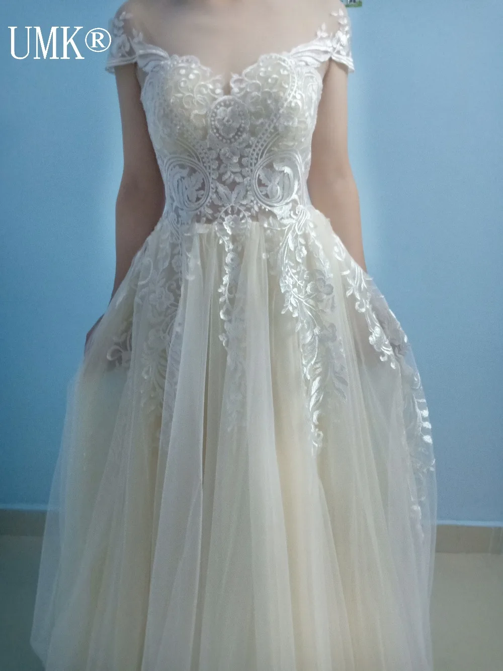 Винтажное кружевное пляжное Бохо свадебное платье цвета шампань Vestido de Noiva сексуальное прозрачное Тюлевое свадебное платье с коротким рукавом