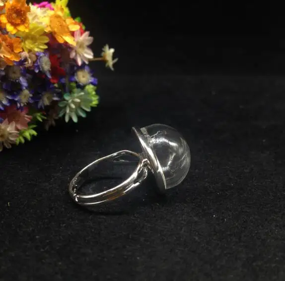 

50sets/lot 16mm half round bottle ring Glass Bubble vial rings glass globe dome cover wedding ring DIY vial pendant glass bubble
