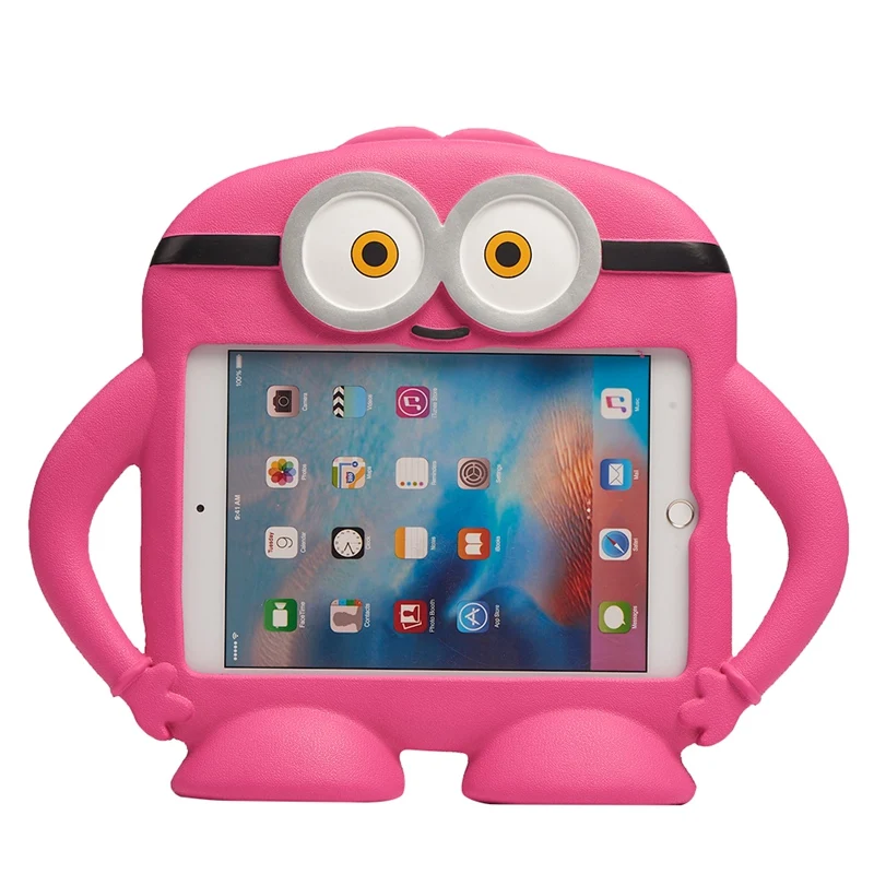 Розово-красный Чехол в стиле маленького желтого человека для iPad Mini 1/2/3/4/5 Mini 5 Mini 4 3 EVA Foam противоударный ручной Стенд для детей чехол для планшета Funda - Цвет: Розово-красный