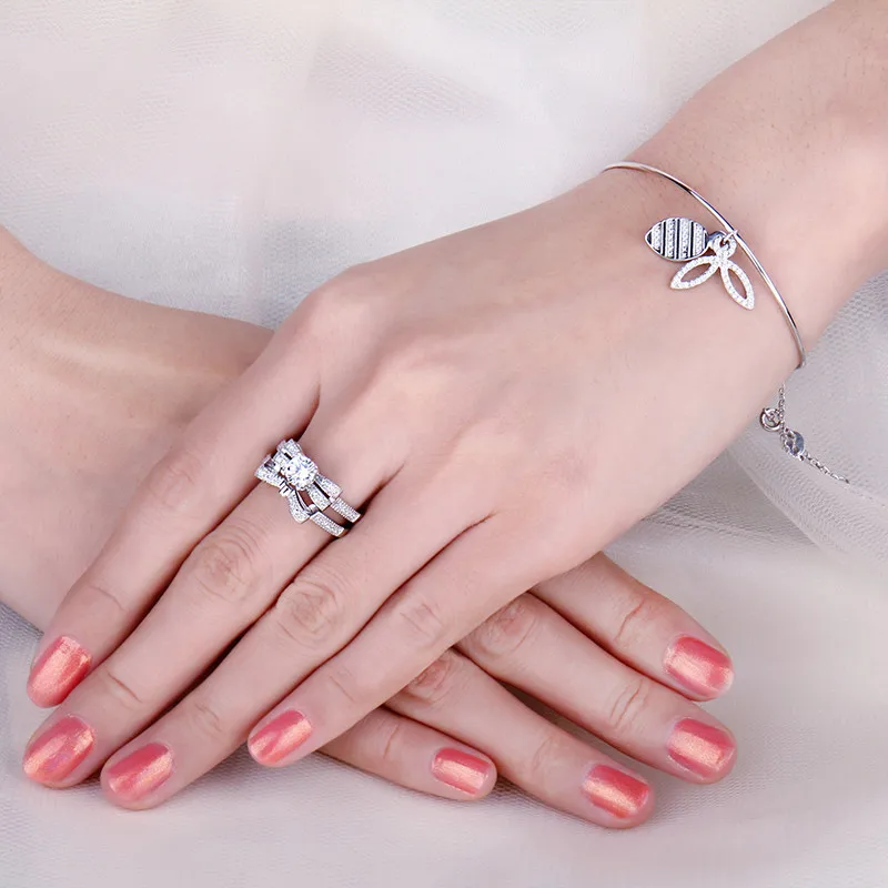 JewelryPalace круглый 1ct кубического циркония ленты бантом обручение обручальное кольцо наборы для ухода за кожей 925 пробы серебряные кольца дл