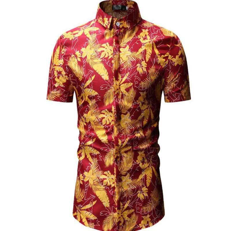 

new high-end brand men's casual fashion bright print shirt casual sports short sleeve cotton shirt men