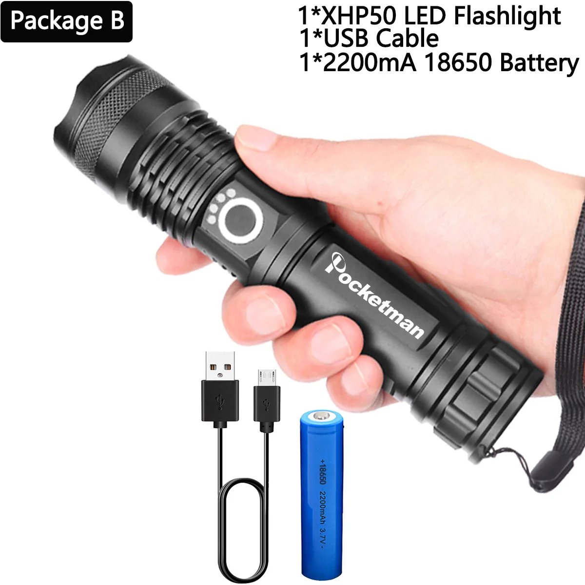Package B Супер мощный 5 режимов лампы xhp50.2 мощный светодиодный фонарик usb Zoom СВЕТОДИОДНЫЙ Фонарь xhp50 18650 или 26650 перезаряжаемый аккумулятор для охоты - Испускаемый цвет: Package B