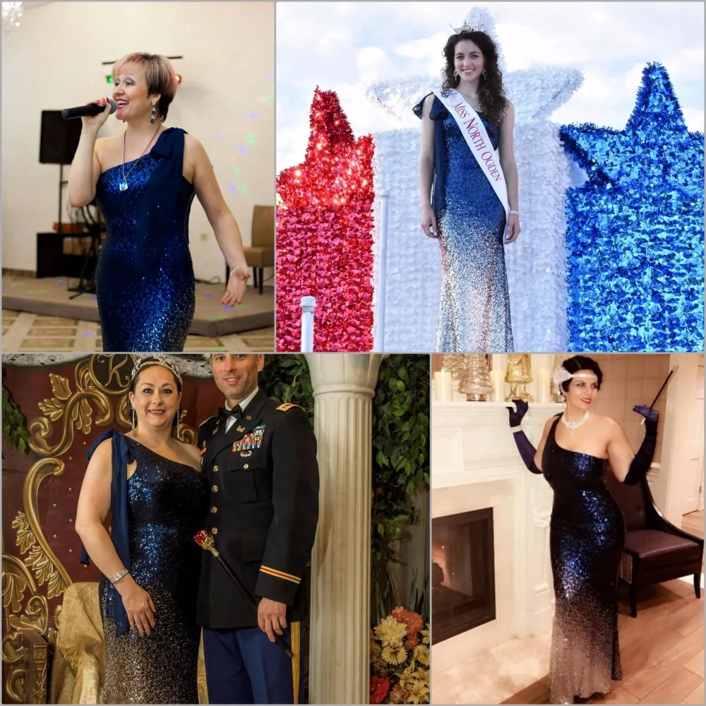 Angel-Fashion длинное вечернее платье, винтажные платья с блестками и градиентом русалки, синие 286