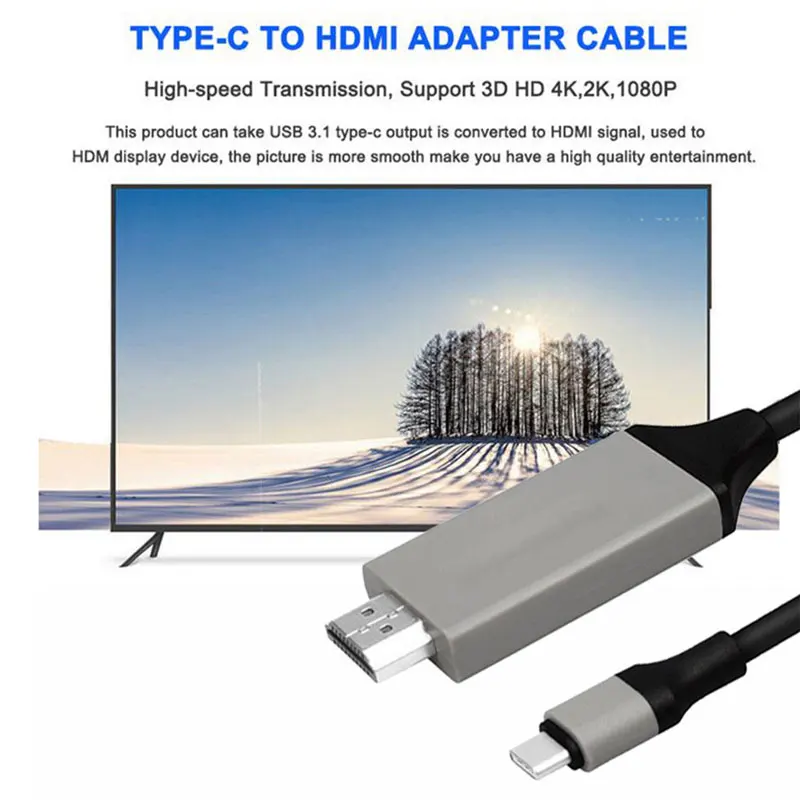 AHHROOU USB C HDMI кабель type C к HDMI Thunderbolt 3 для MacBook samsung Galaxy S9/S8 huawei mate 10 Pro P20 USB-C HDMI адаптер