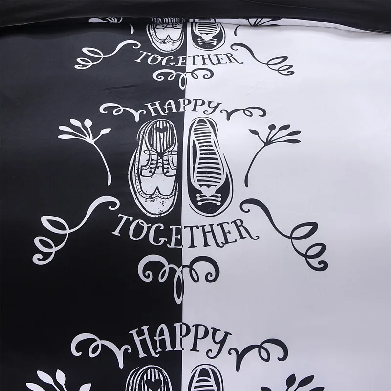 Черный и белый цвет постельное белье Lover пары набор стеганных одеял King queen размеры