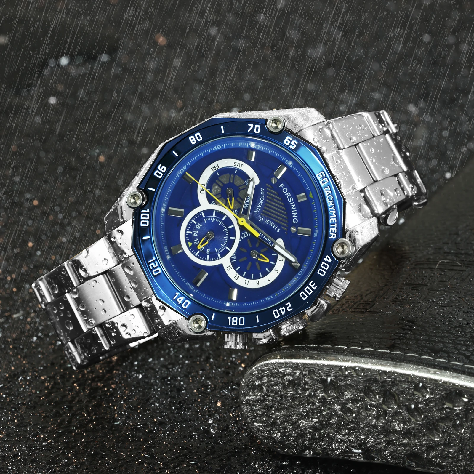 Мужские часы FORSINING модные деловые из нержавеющей стали с 3 циферблатами и 6