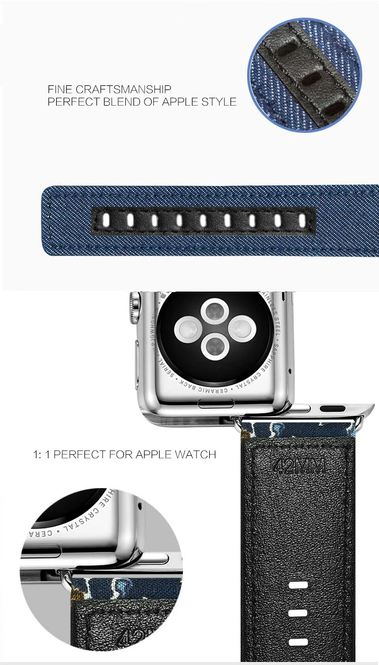 Модный мужской джинсовый браслет, тканевый кожаный ремешок для Apple Watch, 42 мм, 38 мм, ремешок для iWatch 40 мм, 44 мм, серия 4, 3, 2, 1, ремешок
