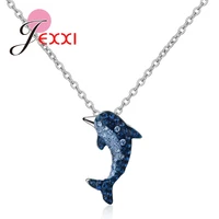 personality novel lifelike image click sparkling crystal lovely dolphin women pendant necklace vintage gifts 925 sterling silver