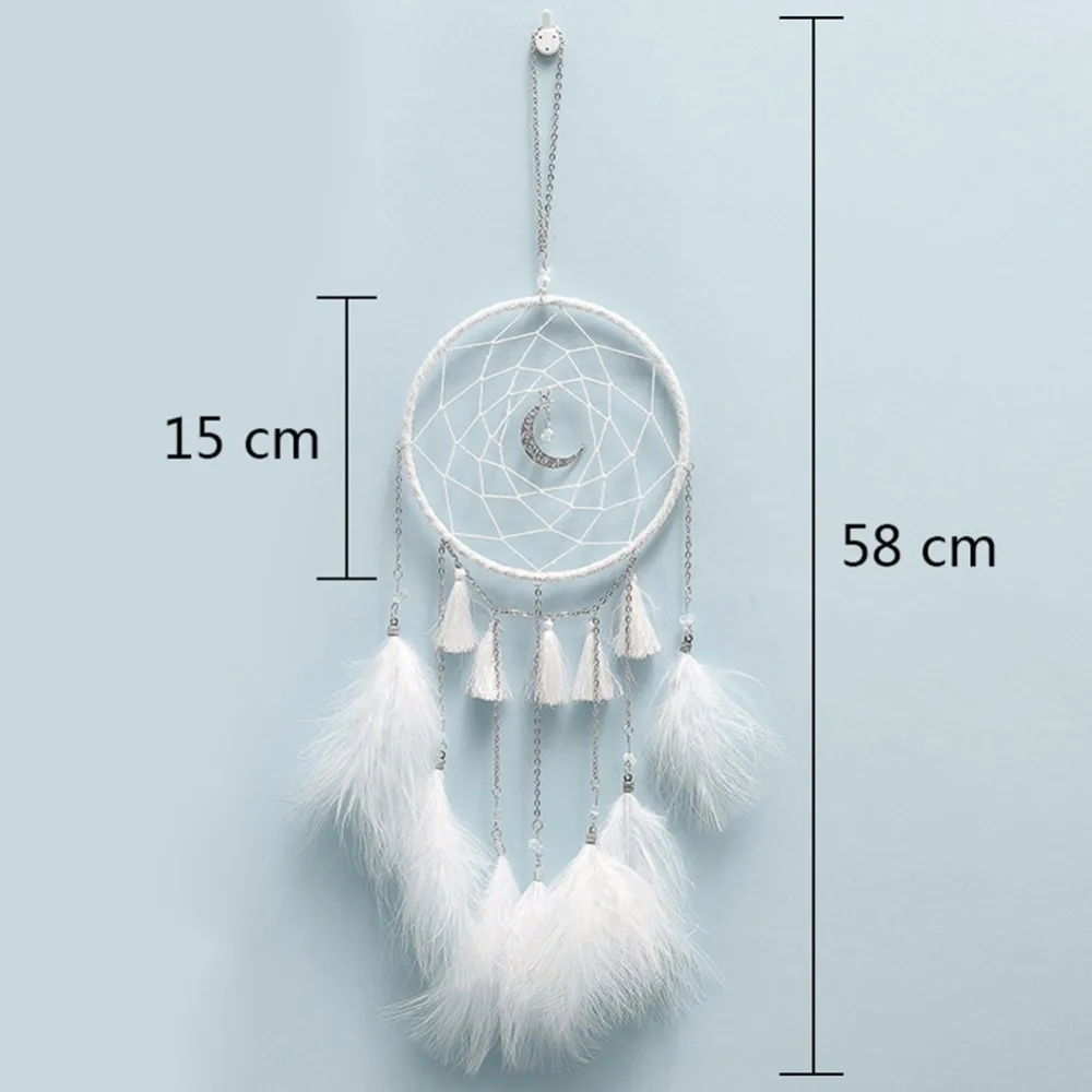 Светодиодный светильник Ловец снов с белыми перьями и кисточками ветряные