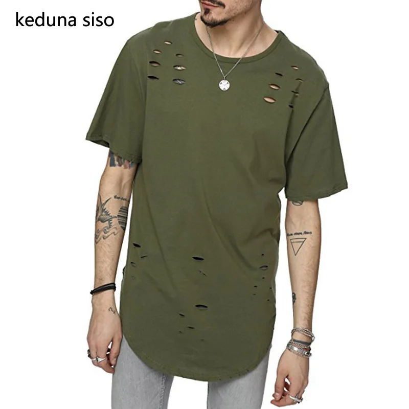 футболки мужские футболка Лето 2017 г. хип хоп О образным вырезом для мужчин рваные