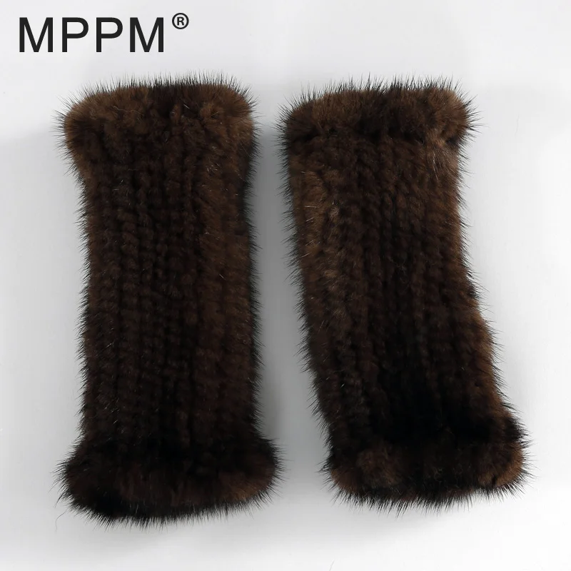 Женские вязаные варежки из натурального меха норки высокоэластичные женские