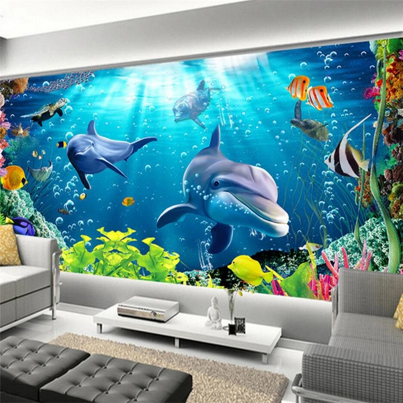 Обои Beibehang под водой мир Дельфины и морские черепахи Настенные обои фото 3 d TV для