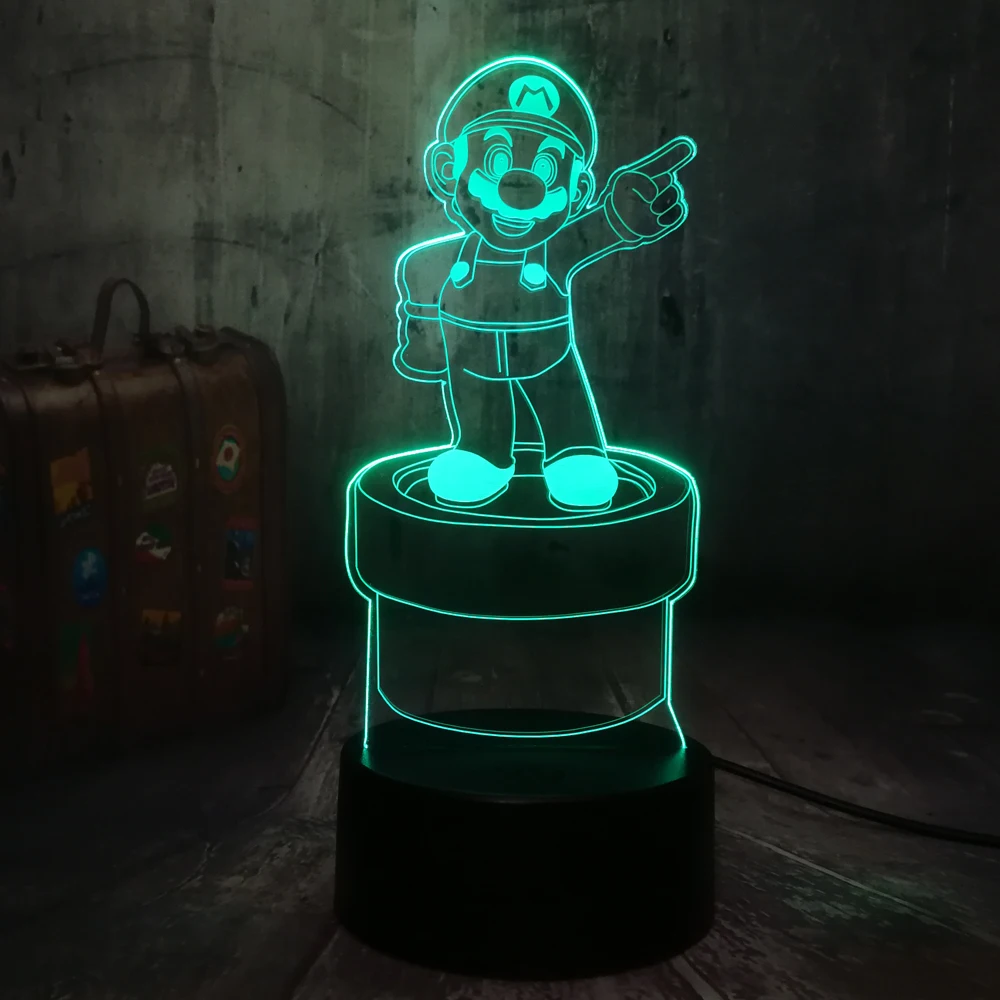 Новинка Супер Марио ночник фигурка героя игры 3D светодиодный светильник детский стол лампа 7 цветов Детская игрушка для декора дома подарок на Рождество на день рождения