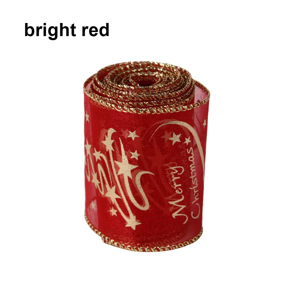 bright red 2 м органза DIY рождественская лента бант Подарочная сумка Рождественская елка орнамент год Рождество Свадьба вечеринка украшения для дома - Цвет: bright red