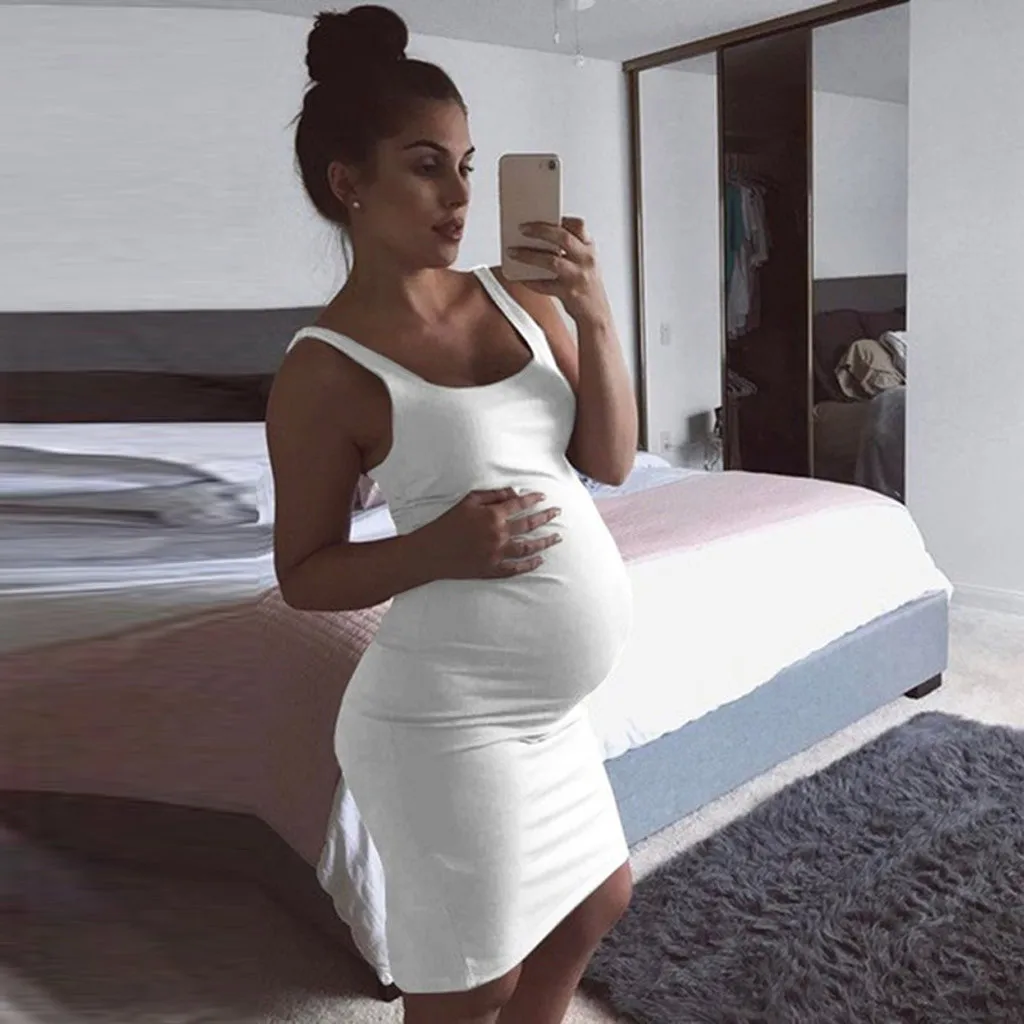 Модное женское платье для беременных летнее без рукавов с круглым вырезом жилет