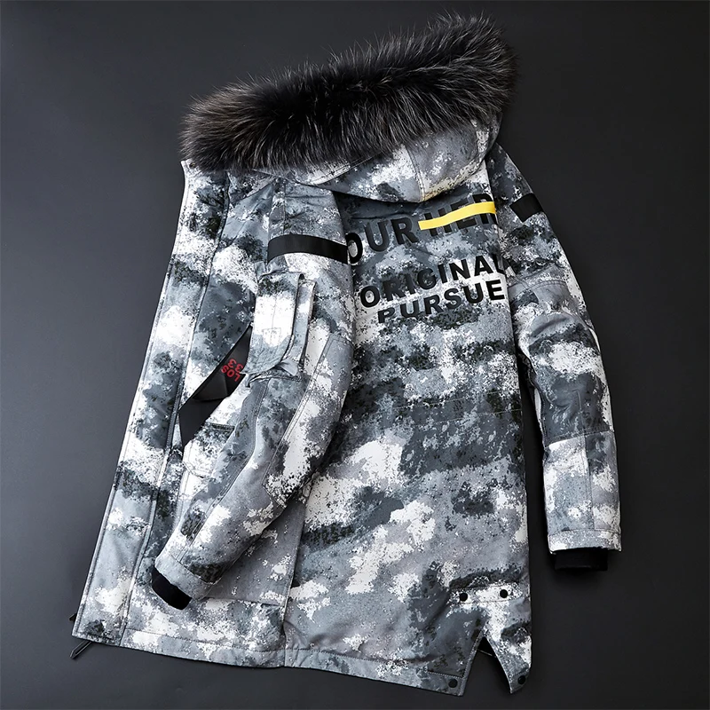 Gray camouflage AYUNSUE, мужской пуховик, зимнее пальто, пуховик на утином пуху, мужская куртка с капюшоном, Теплый камуфляж, большой размер, пуховики с меховым воротником, DPTM089I - Цвет: Gray camouflage