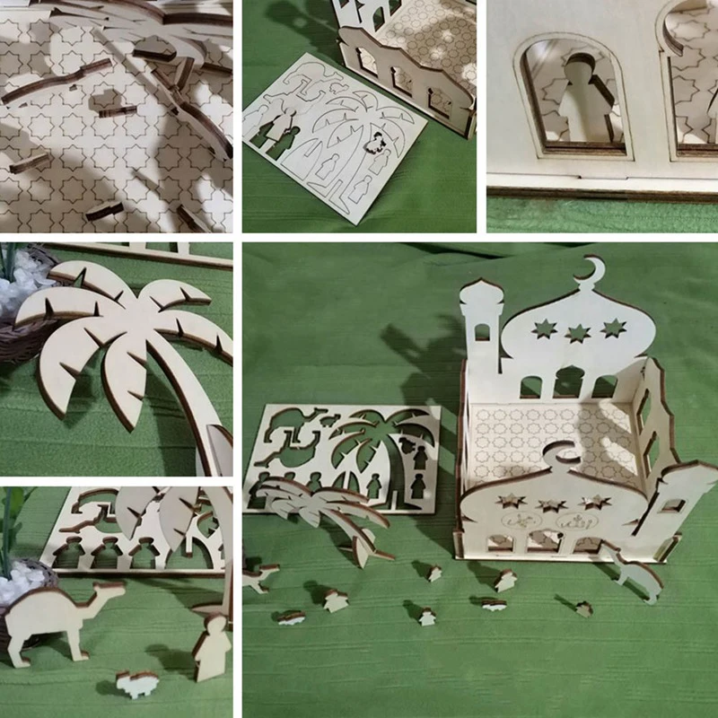 1 шт. украшения на Рамадан Мусульманский Исламский деревянный дворец головоломка