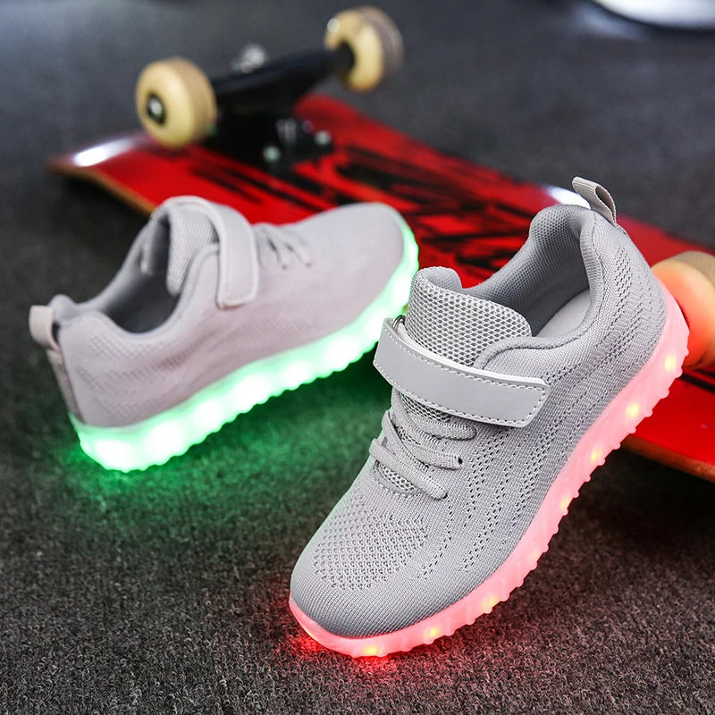 2018 Autumn Children Led Shoes Breathable Fashion Light Up Sneakers with USB Charging Boys/girls Casual Luminous Kids | Детская одежда