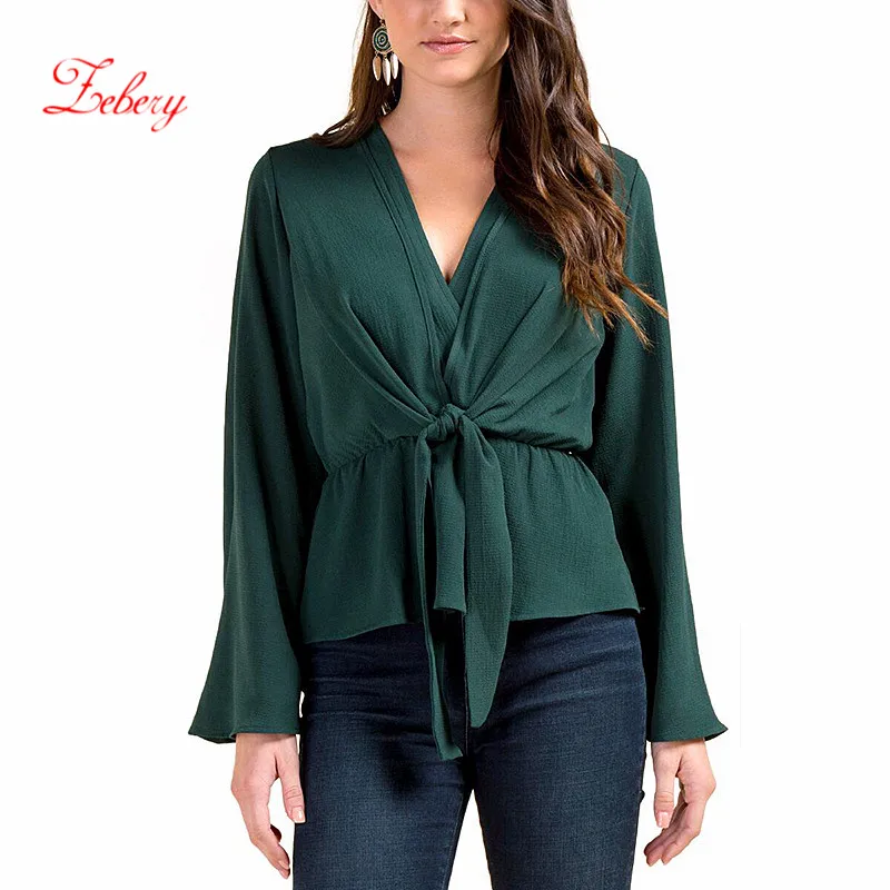 Женский шифоновый топ ZEBERY элегантная кружевная блузка с высокой талией и v