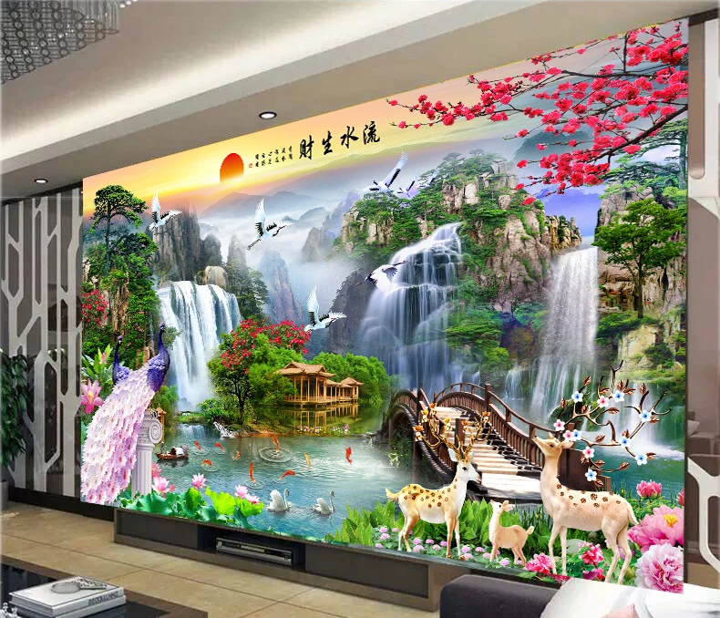 QIANZEHUI DIY 5D Вышивка с изображением сосны круглая Алмазная картина павлина вышивка