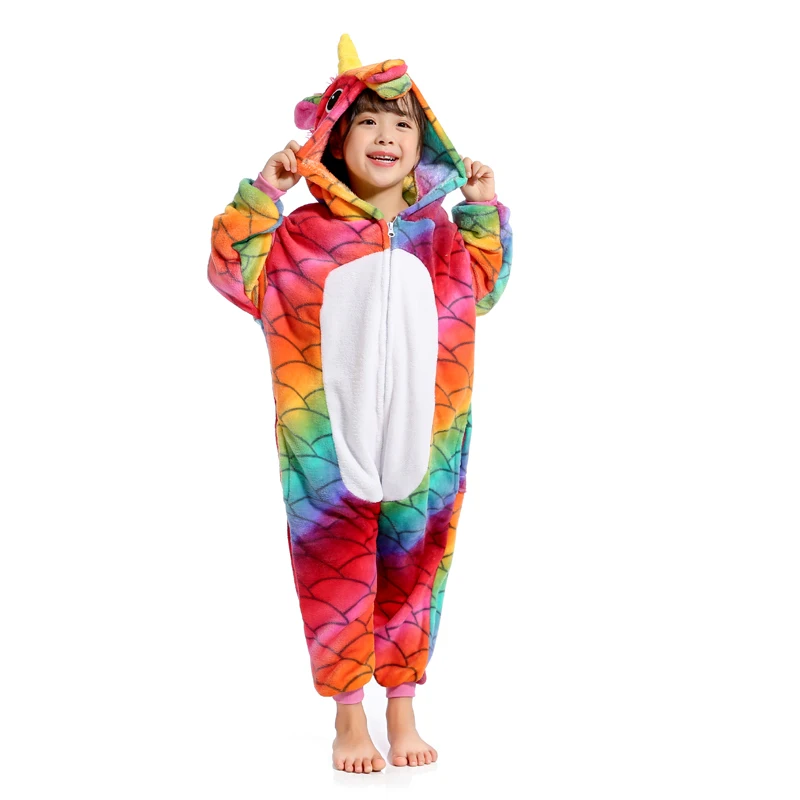 Детская фланелевая мягкая зимняя пижама в виде единорога Kugurumi детская одежда для