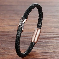 xqni x design with magnet clasp cubic zircon 4 colors genuine leather bracelets for male women luxury jewelry birthday gift