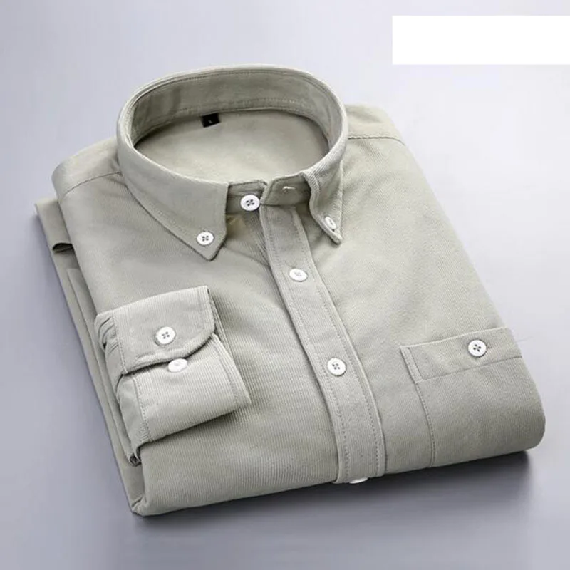 2018 Autumn Winter Hot Sale Business Work Men Solid Color Corduroy Dress Shirts Long Sleeve Warm Fomal Plus Size S-2XL | Мужская одежда