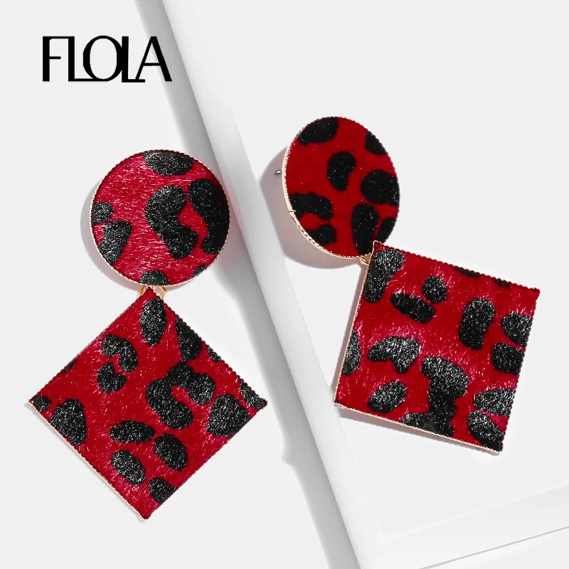 FLOLA 2019 красные меховые леопардовые серьги для женщин с животным принтом