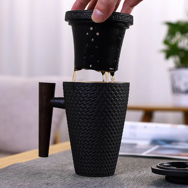 YeFine керамическая кофейная кружка с фильтром и крышкой креативные деревянные