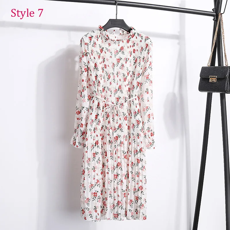 style 7 Двухслойное шифоновое платье с цветочным рисунком, эластичная резинка на талии, женское весеннее платье трапециевидной формы на шнуровке с расклешенными рукавами, богемное платье для женщин, Vestidos - Цвет: style 7
