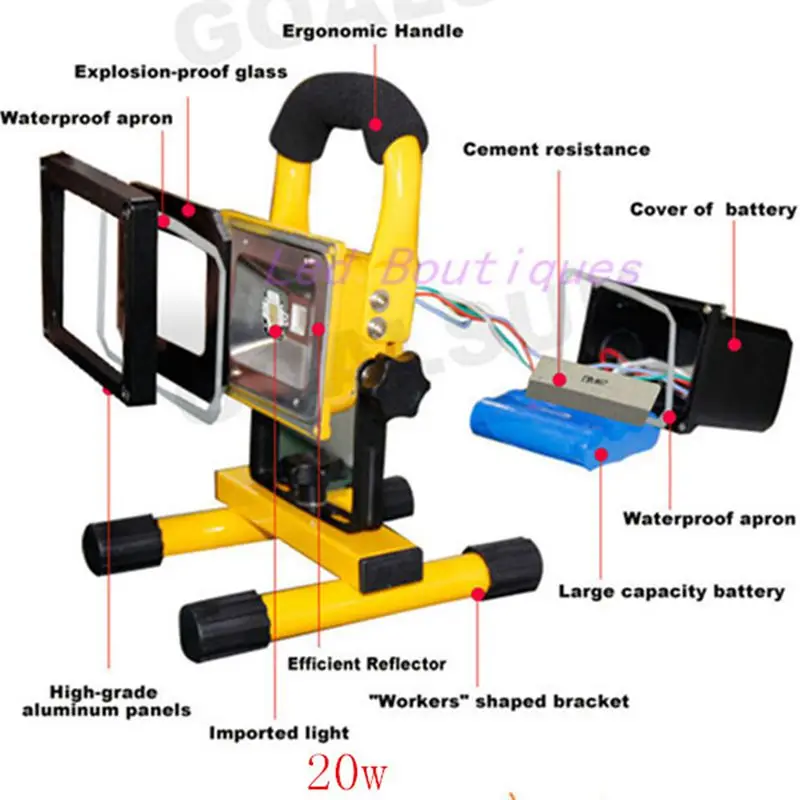 Светодиодный прожектор с аккумулятором 20 Вт 1 шт.|spotlight online|lamp aluminumspotlight brightness |