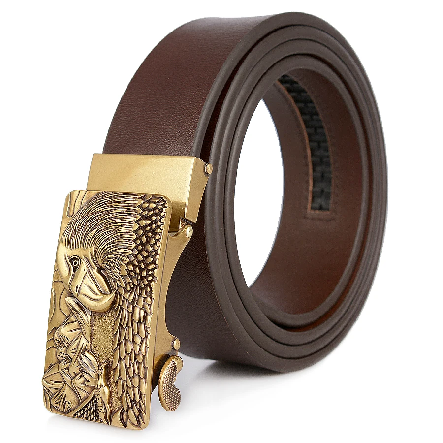 Drop Shipping Genuine Leather men Ratchet belts Gold Eagle Automatic Buckle Fashion Luxury Causal Cowskin Dress for | Аксессуары для