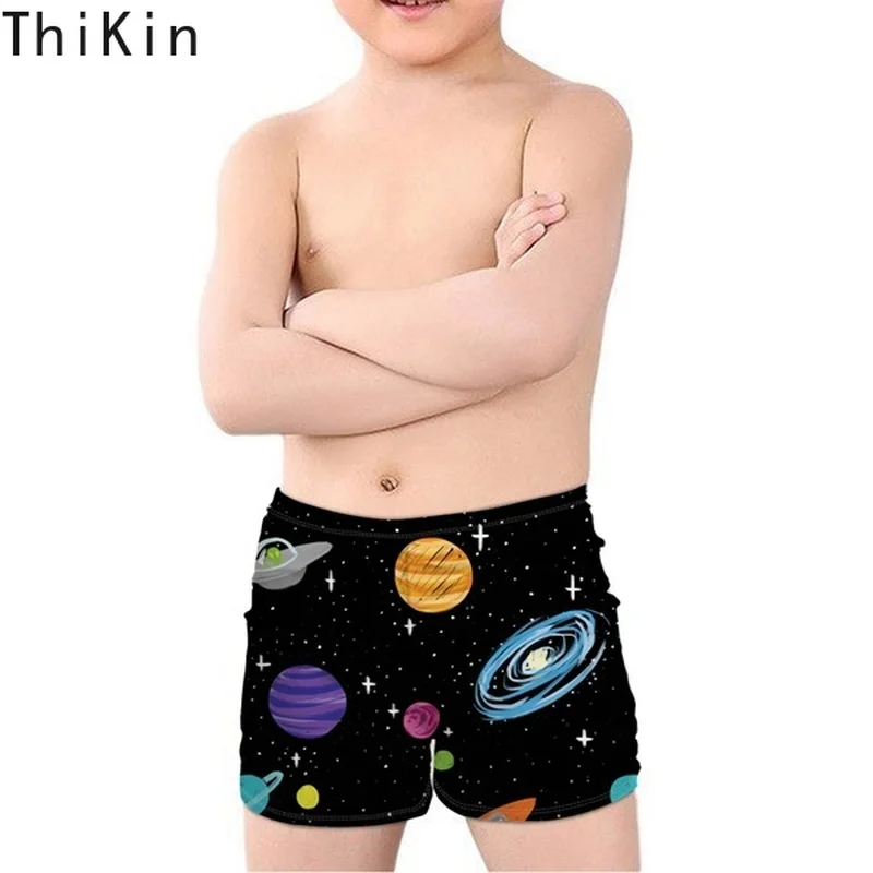 THIKIN Amine Cute Cartoon Pokemon Pikachu Print Kids Boys' Swimming Trunks Summer Beachwear Children Swimsuits Elastic