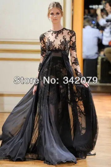 ph09406 zuhair murad 2013 fall/ winter haute couture black and flesh color lace applique chiffon dress muslim | Свадьбы и торжества
