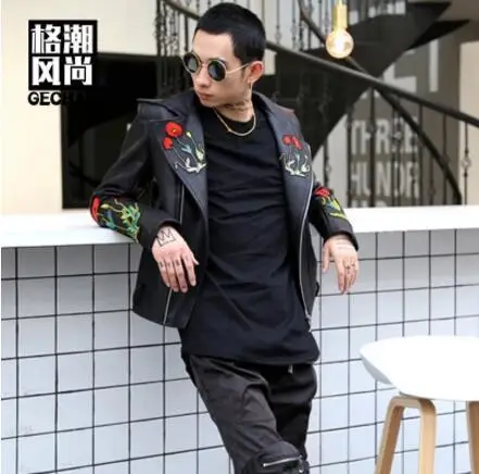 S 5XL новинка 2019 Мужская одежда модная певица DS DJ цветы коллаж тонкая куртка из