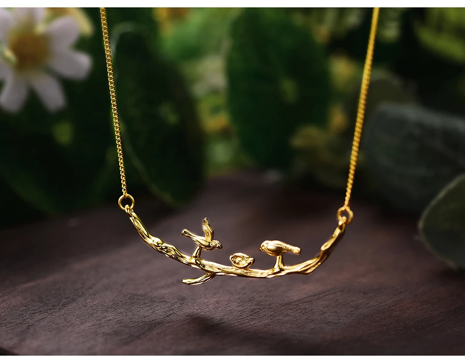 Lotus Fun реальные 925 серебро ручной работы Fine Jewelry птица On Отрасли ожерелье с подвеской Acessórios для женщин колье