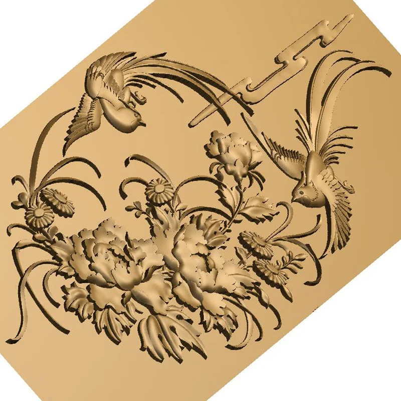 Пион и птицы 3D модель STL рельеф для ЧПУ формат мебель цветы украшение мебели|stl