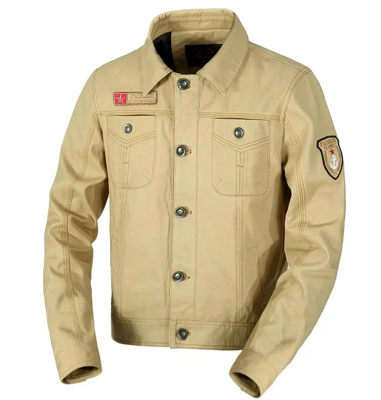 Khaki Мужская модная хлопковая джинсовая куртка военные куртки Мужская jaqueta masculina верхняя одежда в стиле «Пилот» Спортивная джинсовая куртка плюс размер 6XL - Цвет: Khaki