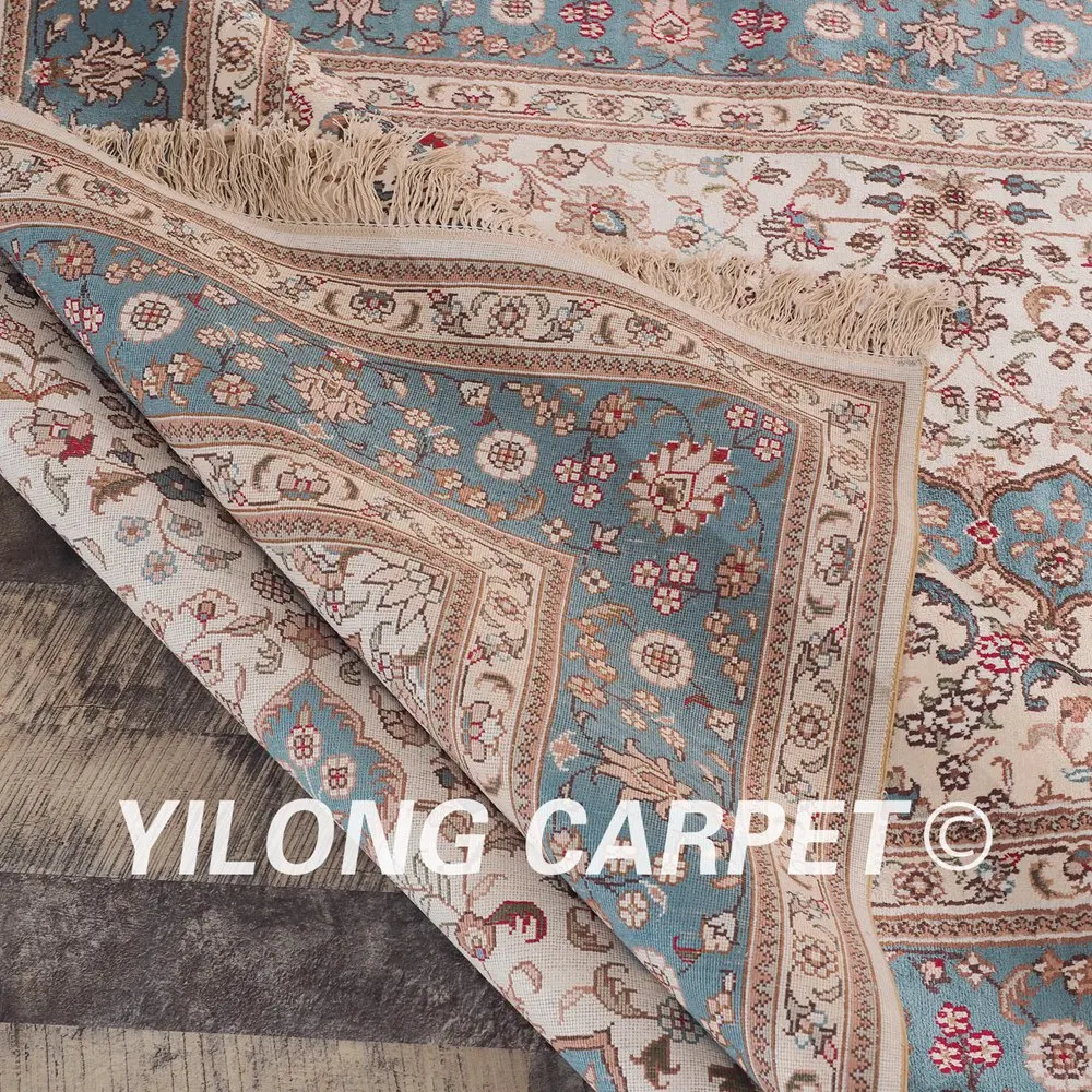 YILONG 6 'x 9' Восточный персидский шелковый ковер бежевый и синий Элегантный