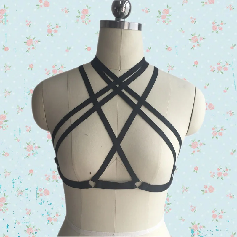 New Women punk goth Evening Party Carnival Dancer Goddess Angel Dress Up Pentagram body harness cage bra evening wedding dress | Женская